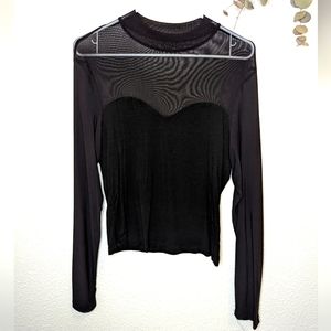 SHEIN Mesh Long Sleeve Shirt Black Large